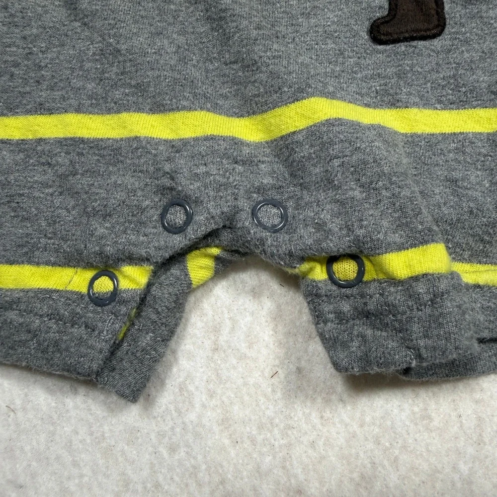 Carters Baby Boy Monkey Polo Romper Gray Yellow Striped 12 Months Short Sleeve